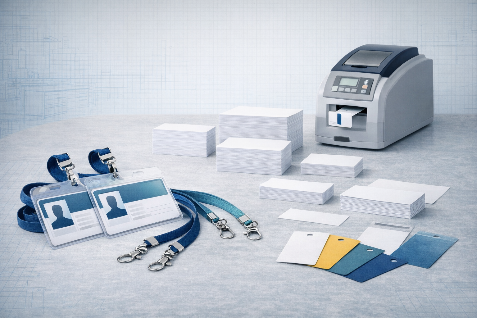 Stacks of premium cards, invitation cards, and color print samples