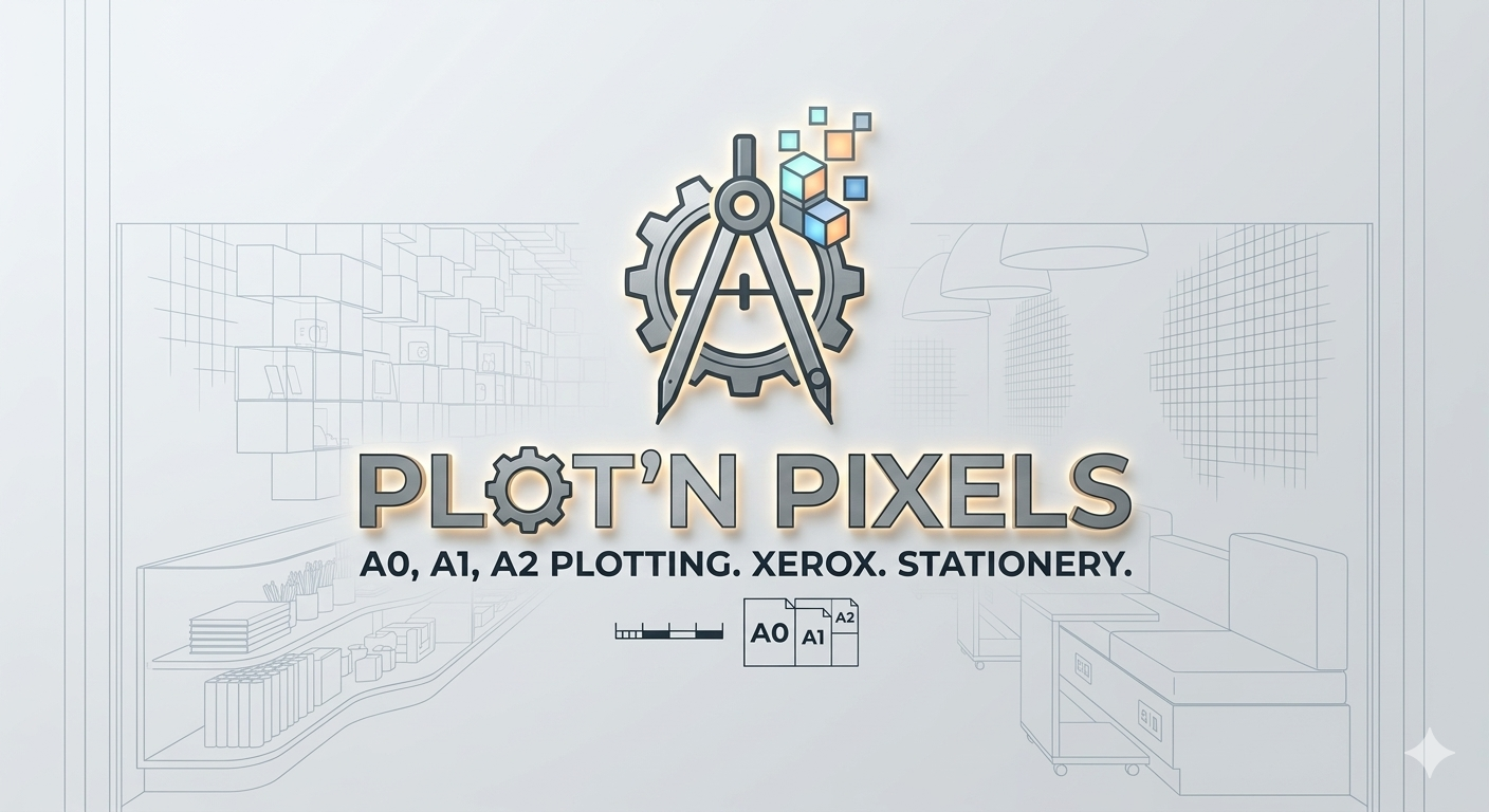 Plot'n Pixels engineering drawing and stationery poster